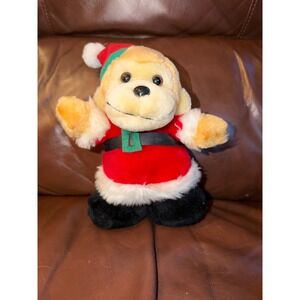 Santa Monkey Plush Toy Christmas Holiday Stuffed Animal Green Red Hat